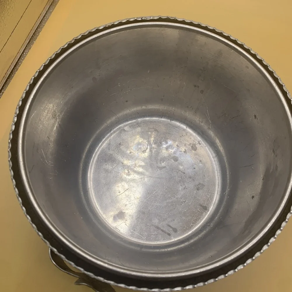 Vintage Hammered Aluminum Silver MCM Tulips Floral Double Walled Ice Bucket